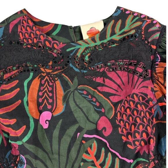 Farm Rio Frutis Dream Puff-Sleeve Blouse size XS Black - Picture 9 of 11